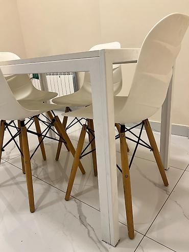 ofis stullari: Ağ rəngdə yemək/qonaq masası və 4 ədəd stul dəsti. yeni kimidir - — 3