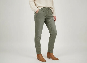 spodnie beżowe damskie chinosy: Material trousers for women, size S
