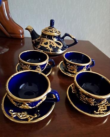 Qab-qacaq və mətbəx ləvazimatları: Çay dəsti, rəng - Göy, Farfor — 2