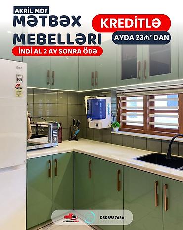 kukna mebili: Sifarişlə mətbəx dəsti, Özü çəkən petlələr, Sadə laminat, Kredit var, Pulsuz çatdırılma — 10