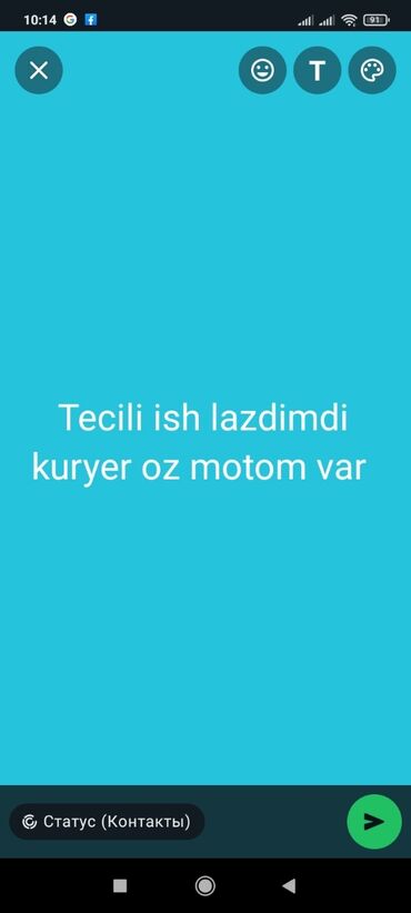 kurye: Ish axtariran kuryer 11il stajim. var oz motom var tecili ish lazimdi