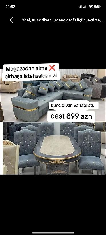eyvan masa: Yeni, Künc divan, Qonaq otağı üçün, Açılmayan — 1