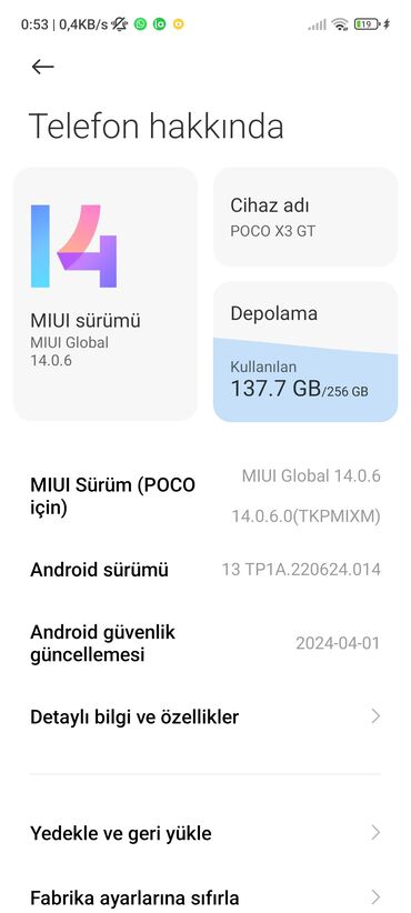 Poco: Poco X3 GT, 256 GB, rəng - Mavi, Sensor — 8
