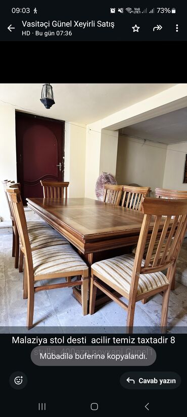 старые стулья: Qonaq otağı üçün, İşlənmiş, Dördbucaq masa, 8 stul