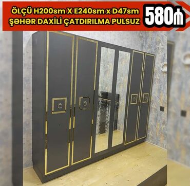 Mebel: Yeni, Açılan, 6 qapı Düz dolab, Qarderob, paltar dolabı, Azərbaycan