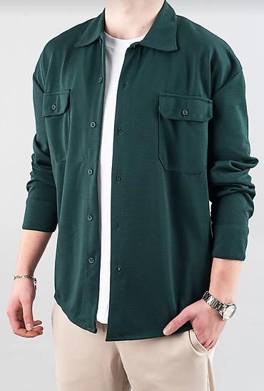 Kişi geyimləri: Kişi üçün tünd yaşıl rəngdə uzunqol overshirt/köynək.1 dəfə — 1
