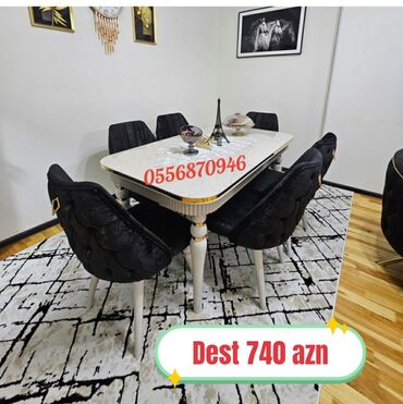 стеклянный стол на кухню купить: Qonaq otağı üçün, Yeni, Açılan, Dördbucaq masa, 6 stul