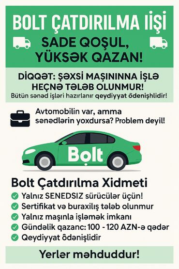 Inzibati heyət: Sürücü-kuryer tələb olunur, Şəxsi nəqliyyat vasitəsi ilə, Gündəlik ödəniş, Təcrübəsiz