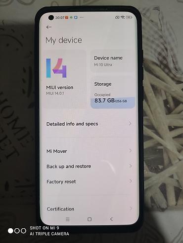 mi 2: Xiaomi Mi 10 Ultra, 256 GB, rəng - Boz, 
 Sensor, Barmaq izi, İki sim kartlı — 6