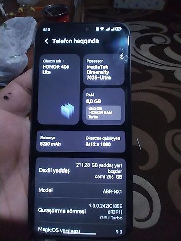 honor magic6 lite 5g: Honor 400 Lite, 256 GB, rəng - Qara, İki sim kartlı — 4