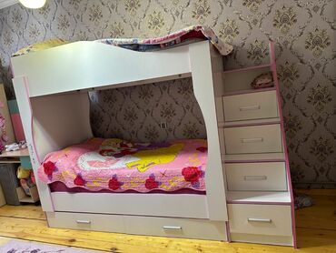 metbex stol stulu: Для девочки и мальчика, Б/у, Кровать, С матрасом, С выдвижными ящиками