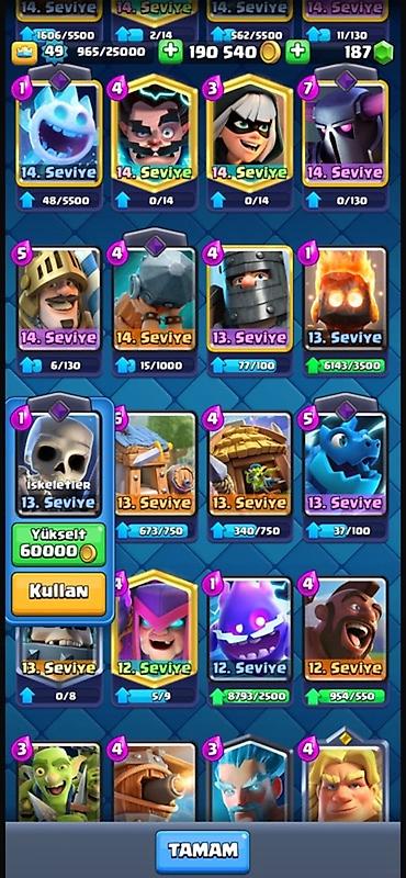 Digər kolleksiyalar: Clash Royale hesabı - Kral səviyyəsi: 49 - Qızıl: 190 540 - Cəvahir — 3