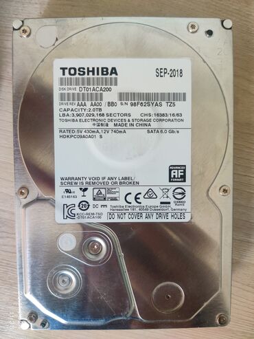 Жесткие диски, переносные винчестеры: Накопитель, Б/у, Toshiba, HDD, 2 ТБ, 3.5", Для ПК