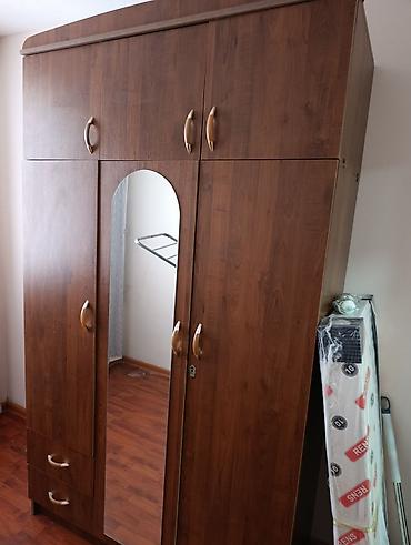 İşlənmiş, 3 qapılı, Güzgülü, Qəhvəyi, Taxta, Açılan, Düz dolab