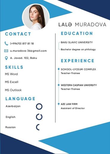 Tədbirlərin təşkili: Bu şablon CV hazırlamaq üçün nəzərdə tutulub. Şablon kontakt