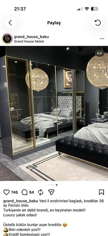 mdf panel: Luxury Yataq Otağı Dəsti - Zərif qızılı detallar və tünd boz rəng — 3