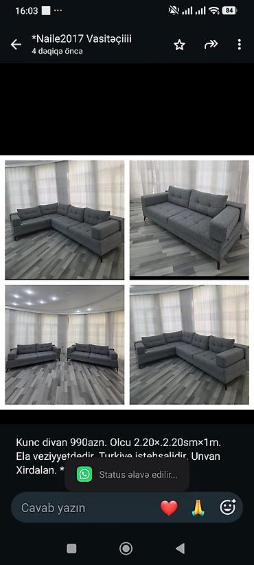 Kunc divan 990azn. Olcu 2.20×.2.20sm×1m. Ela veziyyetdedir. Turkiye lalafo.az -da Kunc divan 990azn. Olcu 2.20×.2.20sm×1m. Ela veziyyetdedir. Turkiye
