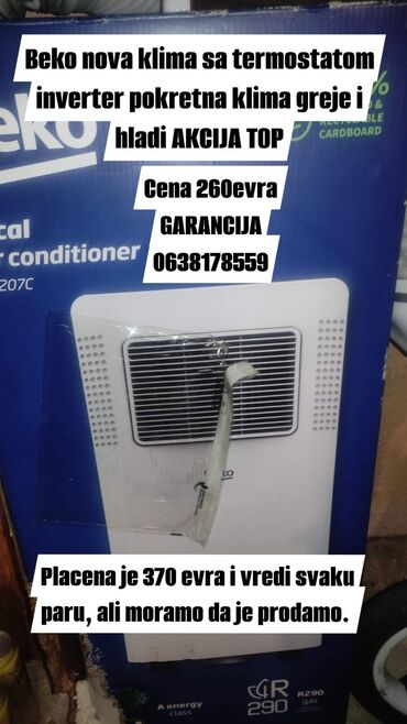 ventilatori za kola: NOVA BEKO INVERTER POKRETNA KLIMA CENA 24000 FIKSNO Kupljena nova u