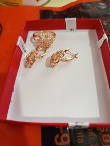 Bijuteriya dəstləri: Üzük və sırğalar - Rəng: qızılı qirmizi rus qizili rengi rose gold - — 12