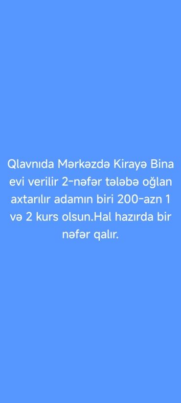 raboci prospekti kiraye evler: Gəncə şəhərində.Mərkəzdə.Ev kirayə ev verilir. Oglan Tələbə axtarılır