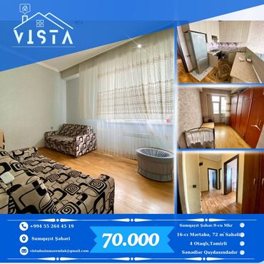 bina az qara qarayev kiraye evler: 4 комнаты, Новостройка, 72 м²