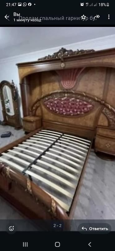 Мебель: Спальный гарнитур, Б/у, Двуспальная кровать, Шкаф, Комод, ДСП, Самовывоз, цвет - Коричневый — 2