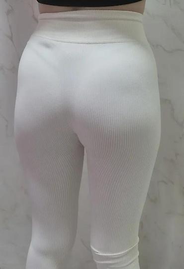 Helanke, biciklistički šortsevi: Ženske rebraste helanke – belo - Model sa V/“crossover” pojasom — 7