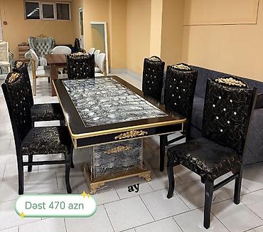 parta satisi: Yemək otağı üçün dəst – masa və 6 stul - Klassik tərzdə dizayn: qara — 1