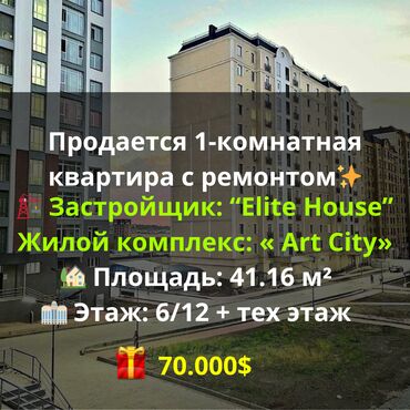 Продажа домов: 1 комната, 41 м², Элитка, 6 этаж, Евроремонт