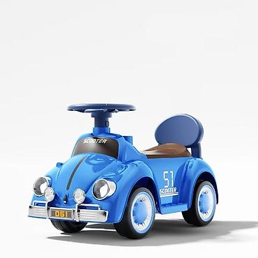 Детская каталка-машинка «Scooter» (синий) - Стильный ретро-дизайн с