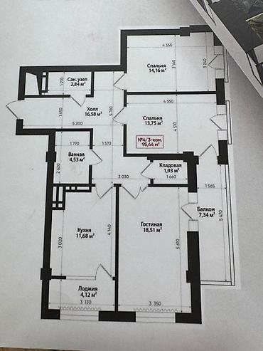 Продажа квартир: 3 комнаты, 95 м², Элитка, 6 этаж, Готовая ПСО (под самоотделку) — 9