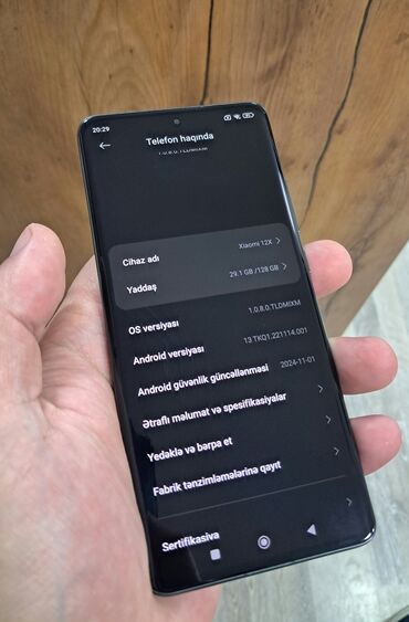 телефон за 100 манат: Xiaomi 12X, 128 ГБ, цвет - Черный, 
 Сенсорный, Отпечаток пальца, Две SIM карты