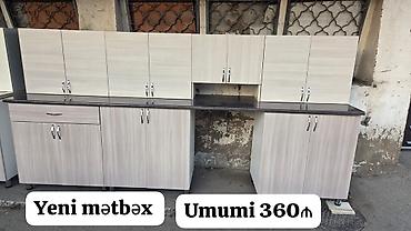 Mətbəx mebeli Yeni mətbəx mebeli, açıq taxta naxışlı korpus və krem