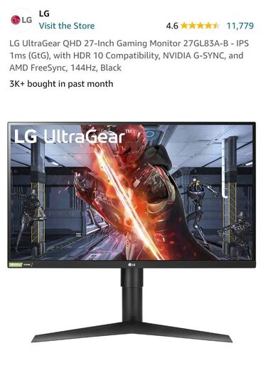 kompüterlər satışı: LG UltraGear 2K Gaming Monitor 27GL83A Amazondan sifariş olunub. Çox