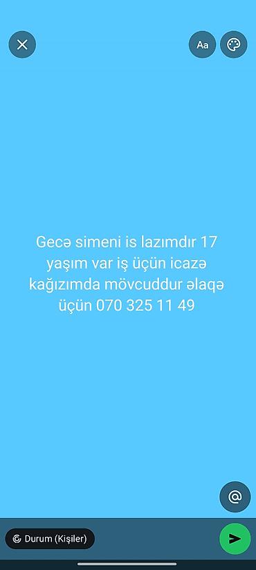 Gecə növbəsində iş axtaran gənc əməkdaş. 17 yaş, iş üçün rəsmi icazə