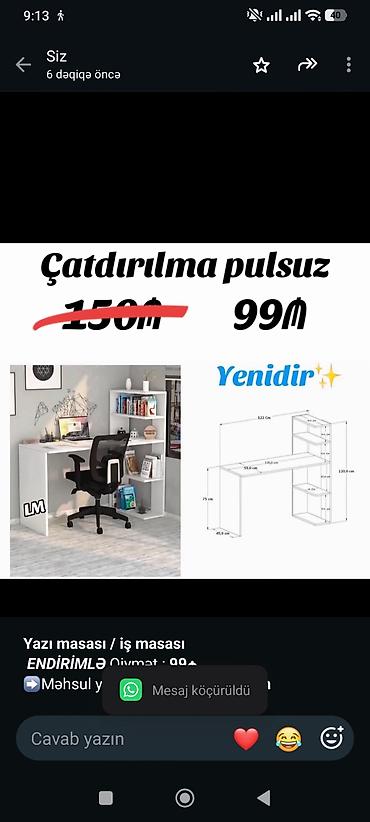 *Yazı masası / iş masası* _*ENDİRİMLƏ*_ Qiymət : *99₼* ➡️Məhsul lalafo.az -da *Yazı masası / iş masası* _*ENDİRİMLƏ*_ Qiymət : *99₼* ➡️Məhsul