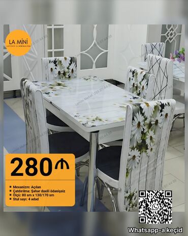 стол трансформер купить в баку: Для кухни, Новый, Раскладной, Прямоугольный стол, 4 стула