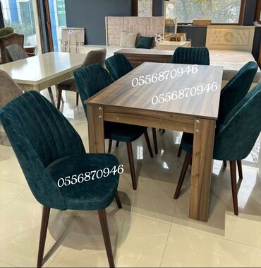 Masa və oturacaq dəstləri: Qonaq otağı üçün, Yeni, Açılmayan, Dördbucaq masa, 6 stul — 4