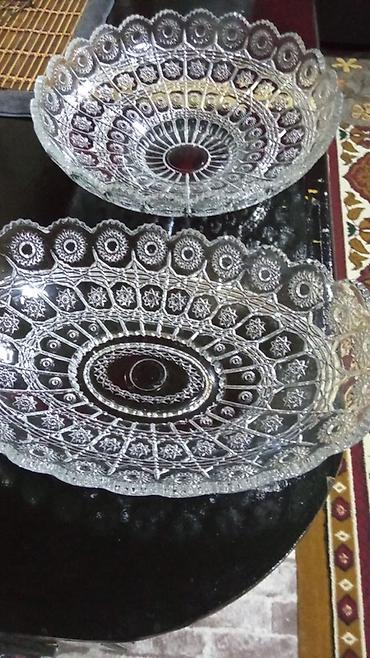 cerez: Meyve vazlari Kəsimli şüşədən hazırlanmış 2 ədəd dekorativ qab dəsti — 2