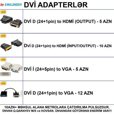 Masaüstü kompüterlər və iş stansiyaları: Dvi̇ adapterlər ünvandan götürənə endi̇ri̇m var!!! 📍ünvan: qara