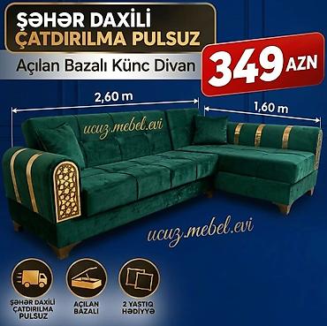 Açılan bazalı künc divan - Ölçülər: uzun tərəf 2,60 m, qısa tərəf