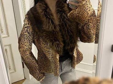tüklü: Qadın kürkü – natural leopard naxışlı, tünd qəhvəyi tüklü geniş şal — 3