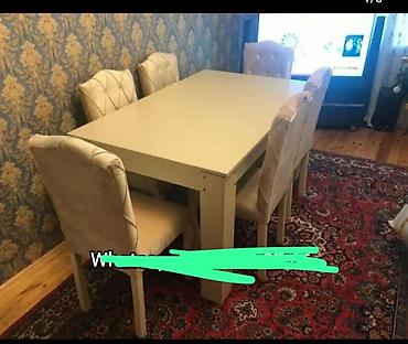Masalar: Açıq krem rəngdə yemək/qonaq masası. - Material: laminat/LDSP (taxta — 2