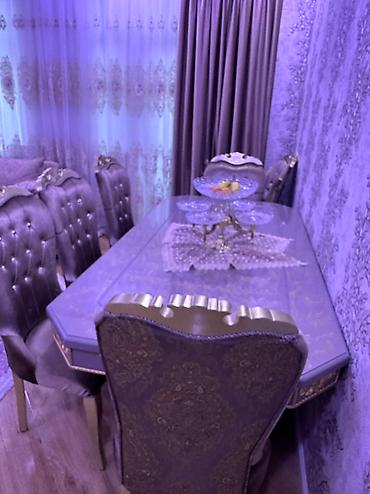 Mebel: Qonaq otağı üçün, İşlənmiş, Açılan, Dördbucaq masa, 8 stul — 2