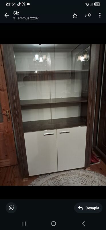 Paltolar: Mebel dəsti və üst geyimi 1) Şüşəli vitrin şkaf - Material: ağ və — 3