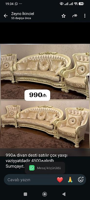 990₼ divan desti satılır çox yaxşı vəziyyətdədir 4500₼alınlb Sumqayıt