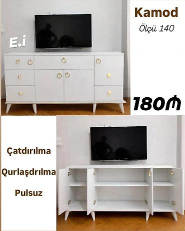 kicik tv: Kamod – Ölçü: 140 Ağ rəngli, skandinaviya üslubunda kamod/TV altlığı — 1