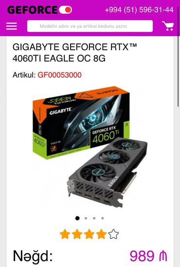 rtx 4060 qiymeti: Videokart Gigabyte GeForce RTX 4060 Ti, 8 GB, İşlənmiş