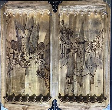 Нарды: Нарды ШАХМАТЫ на заказ ручной работы из дерева, украшенные резьбой — 33