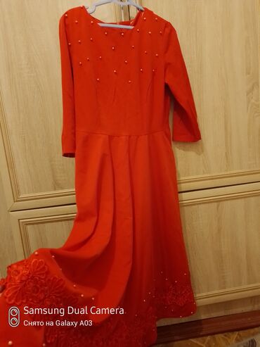 красный платье: Повседневное платье, Осень-весна, Короткая модель, M (EU 38), L (EU 40)